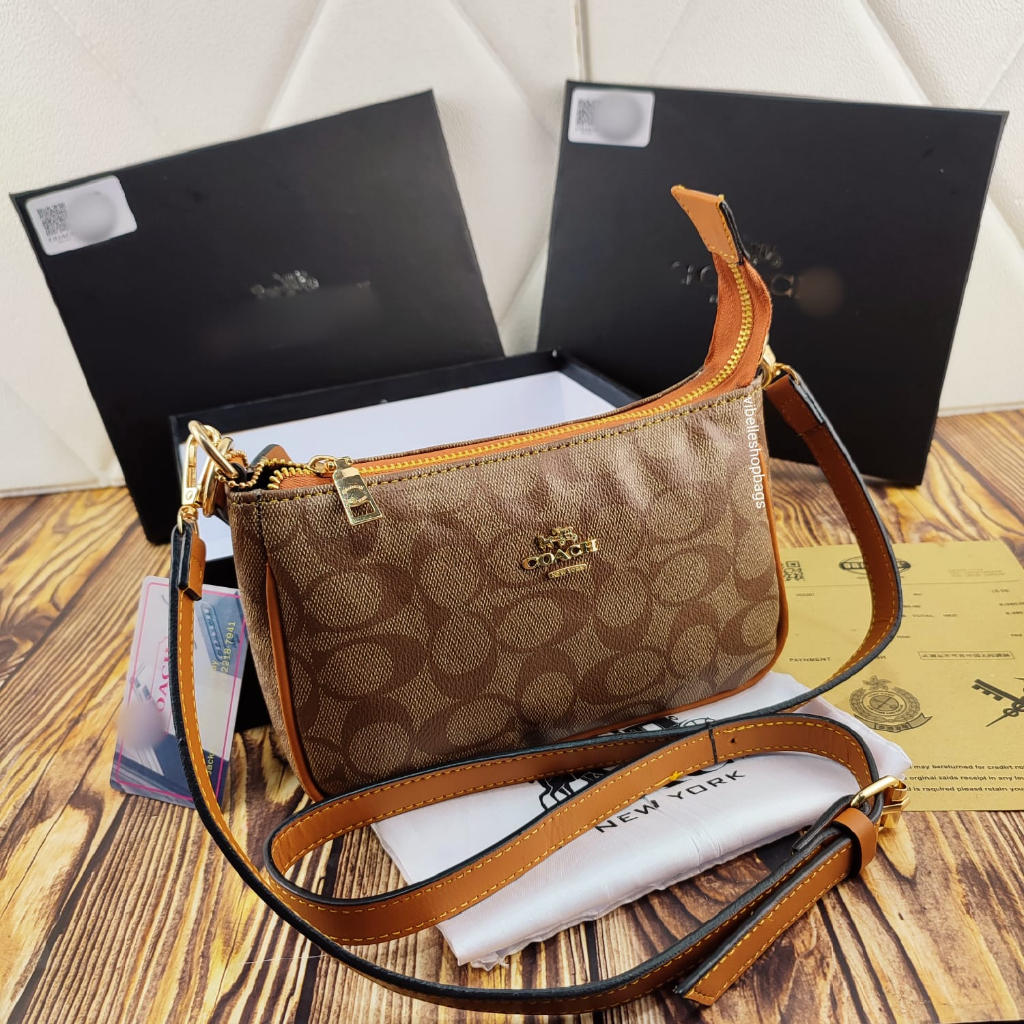 BARU!!! COAC BAG | CLEO HOBO IN SIGNATURE CANVAS &amp; LEATHER PVC 3 VARIANT UK 21x13 FREEBOX - BISA COD Tas Selempang wanita CoACh Shoulder bags 2 Tali Sig in Signature Tas Selempang Top Handle Pouch 2 Tali Semi Premium VIBELLESHOPBAGS 1793