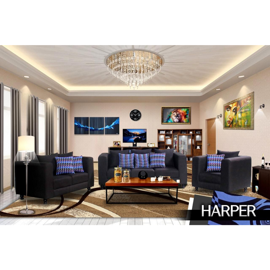 Sofa 321/ Sofa Set Harper Hitam 211 Makassar - Tipe 321
