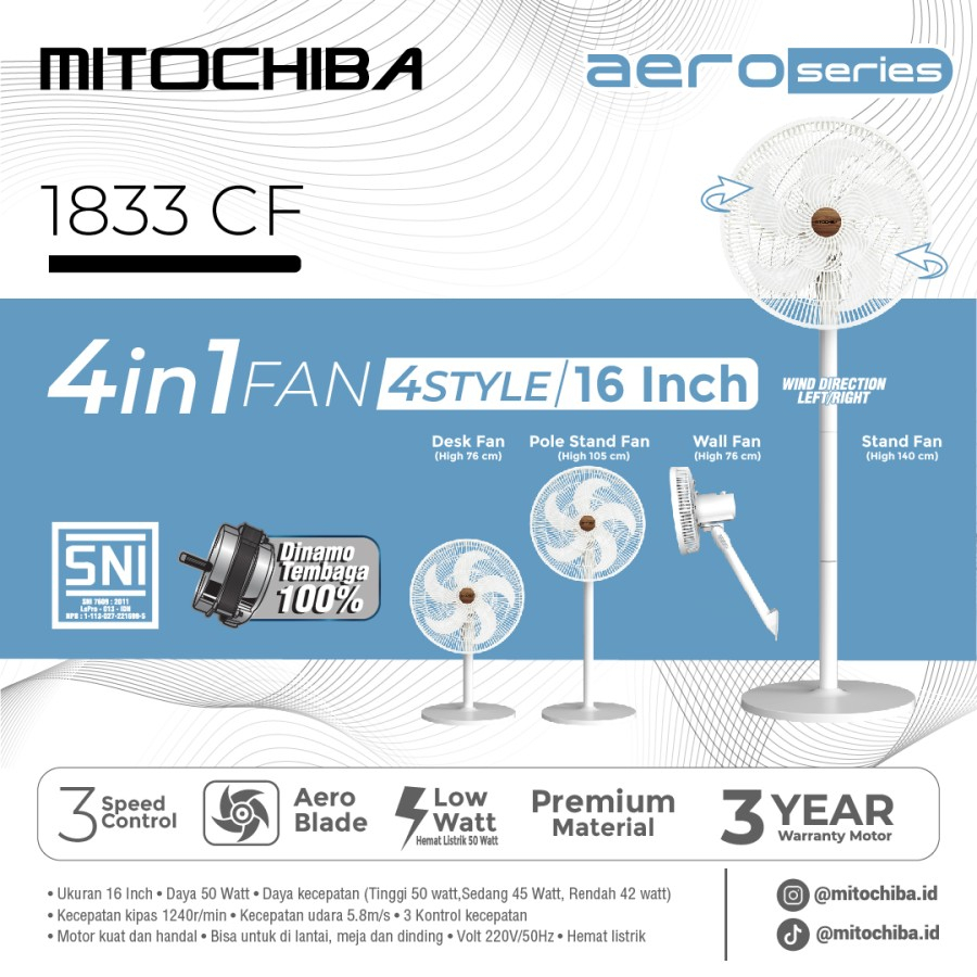 MITOCHIBA Kipas Angin 3 in 1 Aero Series 12 Inch 1233CF