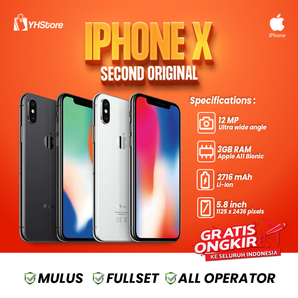 iPhone X 64GB 256GB BEKAS ORIGINAL 100% | NORMAL FULLSET Kondisi Mulus