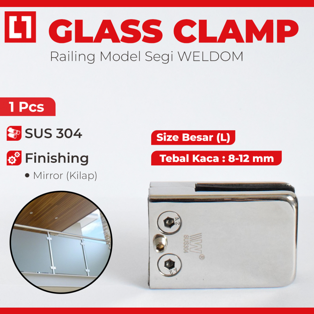 Glass Clip Klem Balkon Railing Tiang Penjepit Kaca Stainless - Weldom