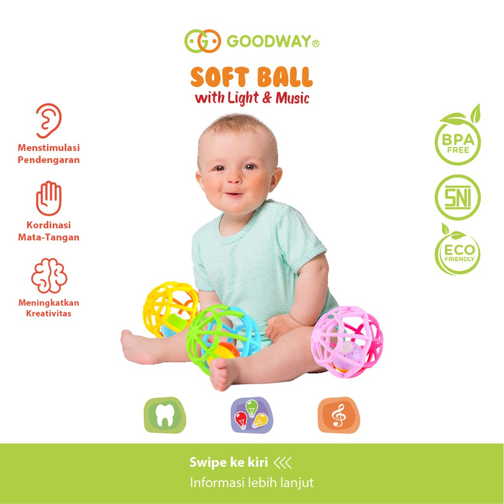 Goodway Soft Ball With Light &amp; Music / Teether Rattle Bayi / Mainan Gigitan Bayi Bola / Mainan Bayi