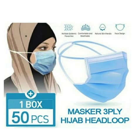 Masker Headloop Hijab 3 Ply 3Ply Face Mask anti Debu isi 50 Pcs - HIJAB FACEMASK