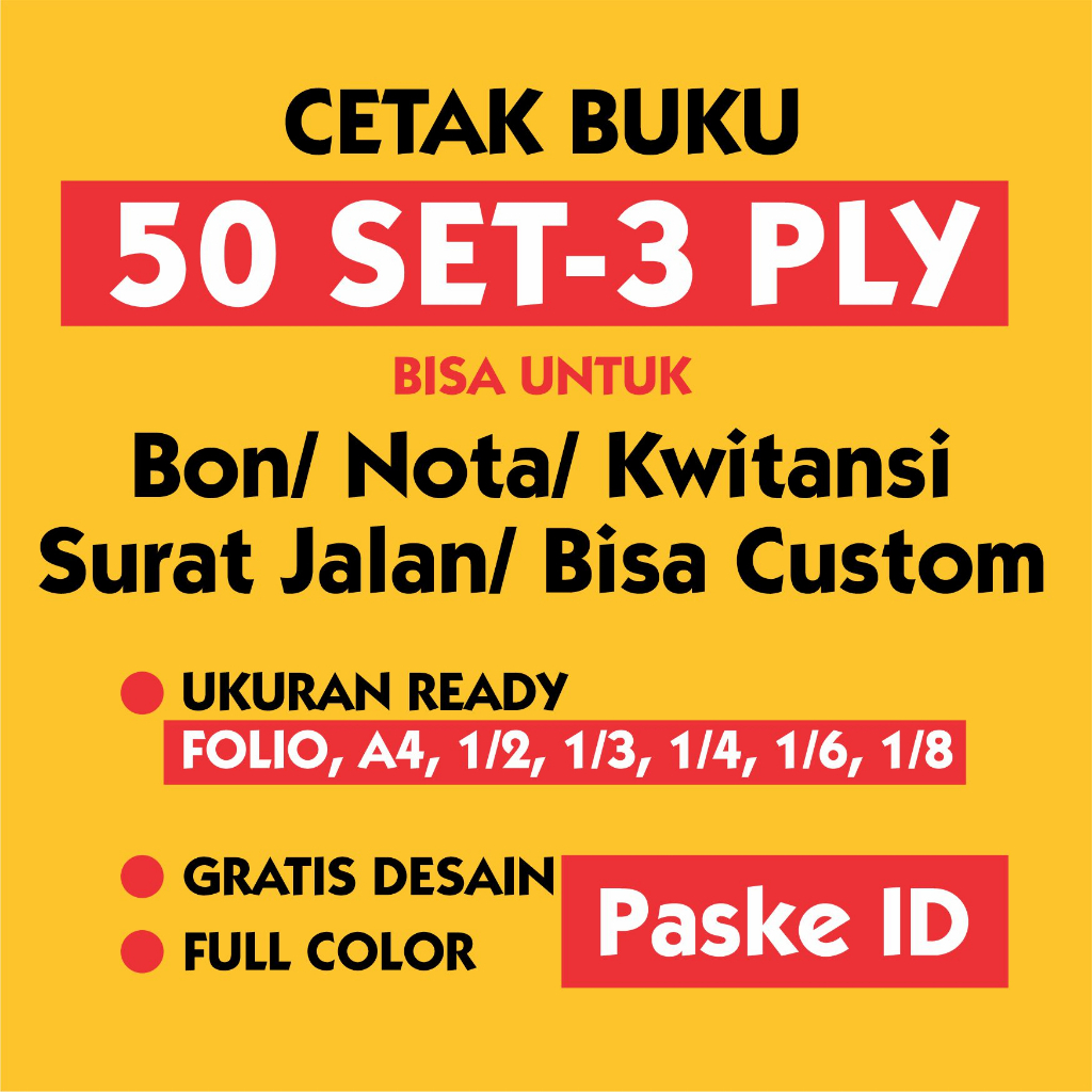

NOTA 3 PLY/ 50 SET/ 150 LEMBAR CETAK BUKU NOTA CUSTOM SESUAI REQUEST USAHA SENDIRI PEMULA