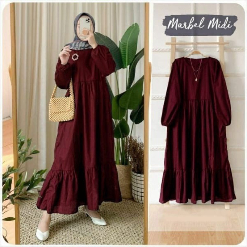 Midi Dress Polos Wanita Bahan Rayon Lengan Panjang Fashion Muslim