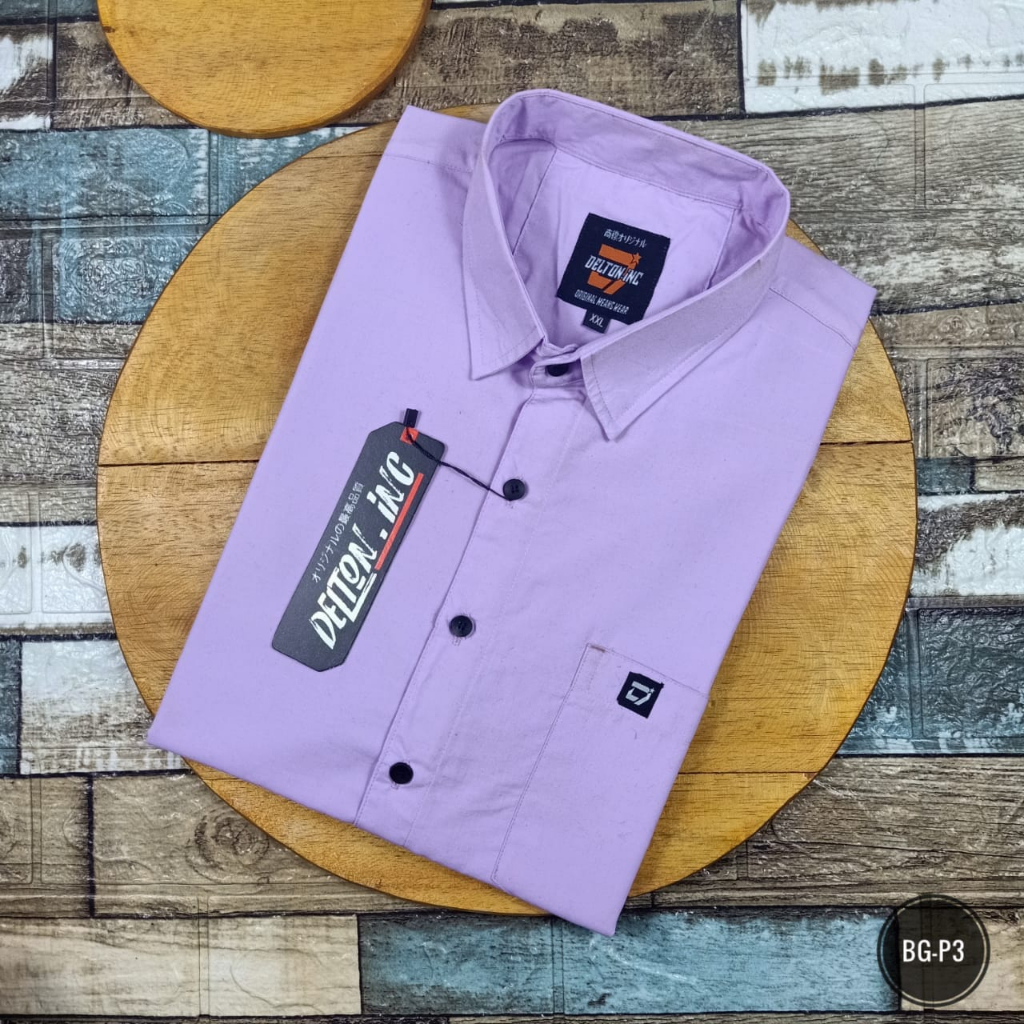 Kemeja Jumbo Pria Lengan Pendek - Hem Polos Cowok Katun 40s