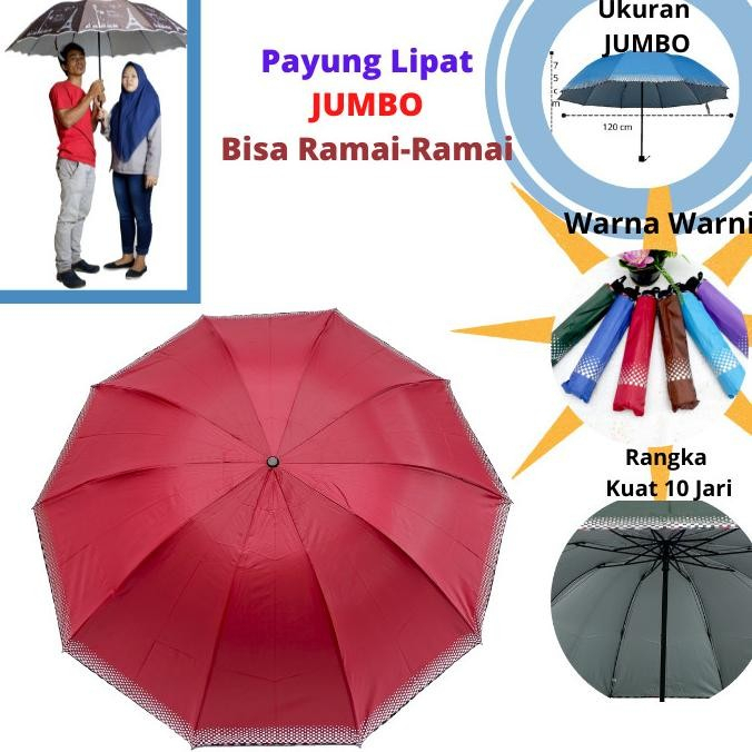 Payung Lipat 3 Super jumbo Besar 10 R jari motif tube watercube muat 3 orang