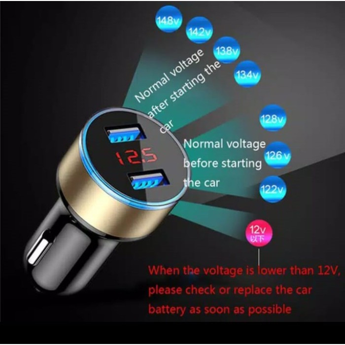 CAR CHARGER /LED INDIKATOR VOLTASE AKI MOBIL CAS MOBIL CHARGER MOBIL