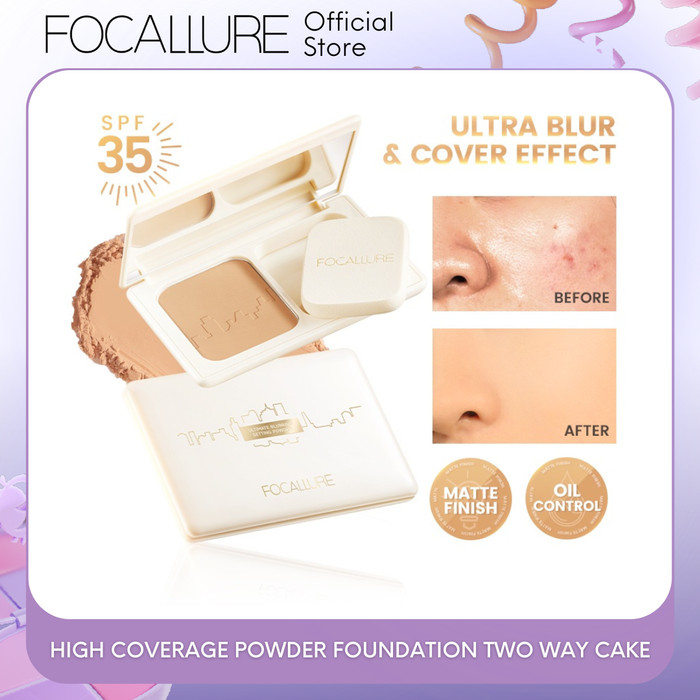 FOCALLURE #ModernUrban Oil Control Powder Foundation SPF 35 High Coverage Two Way Cake FA338