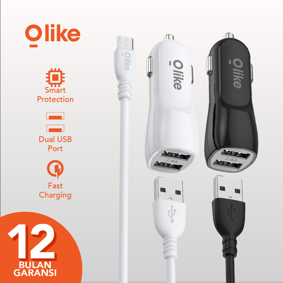 Olike R1 Car Charger Mobil Dual Port USB Fast Charging 2.4A + Cable