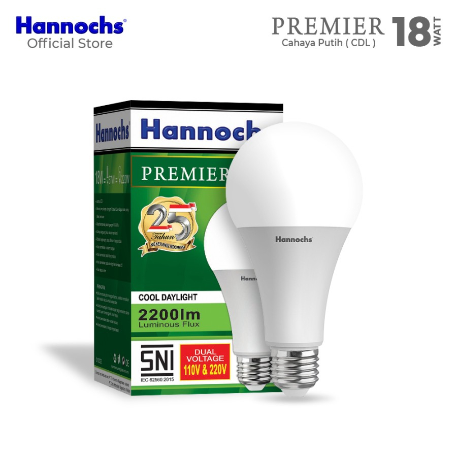 Lampu Bohlam Led 18 Watt Hannochs Premier Cahaya Putih