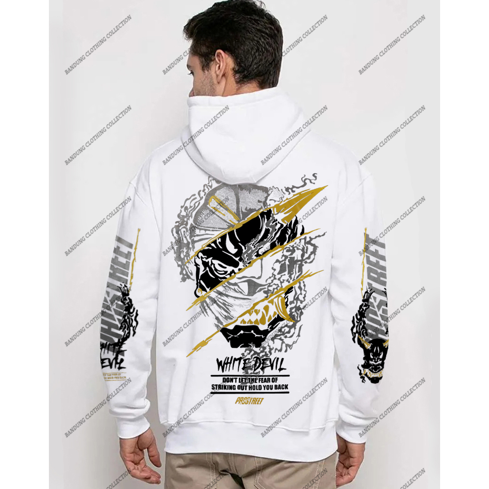 PROSTREET WHITE DEVIL HOODIE PRIA WANITA 2023 STYLE KEKINIAN BAHAN KATUN