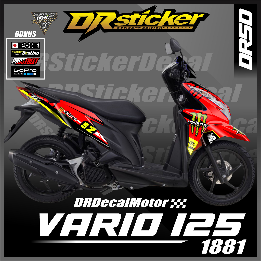 Sticker Decal Motor Vario 125 Techno Desain Logo monster Aksesoris vario techno fullbody