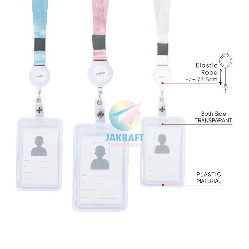 

(1 Set) Name Tag + Yoyo + Tali Bening Berdiri JOYKO NT-78-79-80 Tempat ID Card Clear Holder Vertical