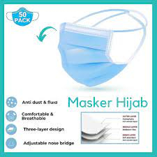 Masker Headloop 3ply Orie+ Hijab Medis isi 50 pcs