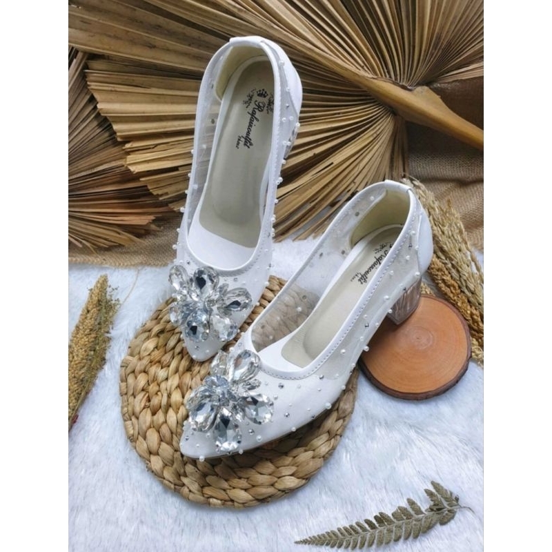 Sepatu wedding Cantik Bianca putih hak kaca 5cm