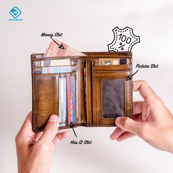 Jayuwan DL4 Dompet Pria Kulit Sapi Asli 3/4 Eksklusif