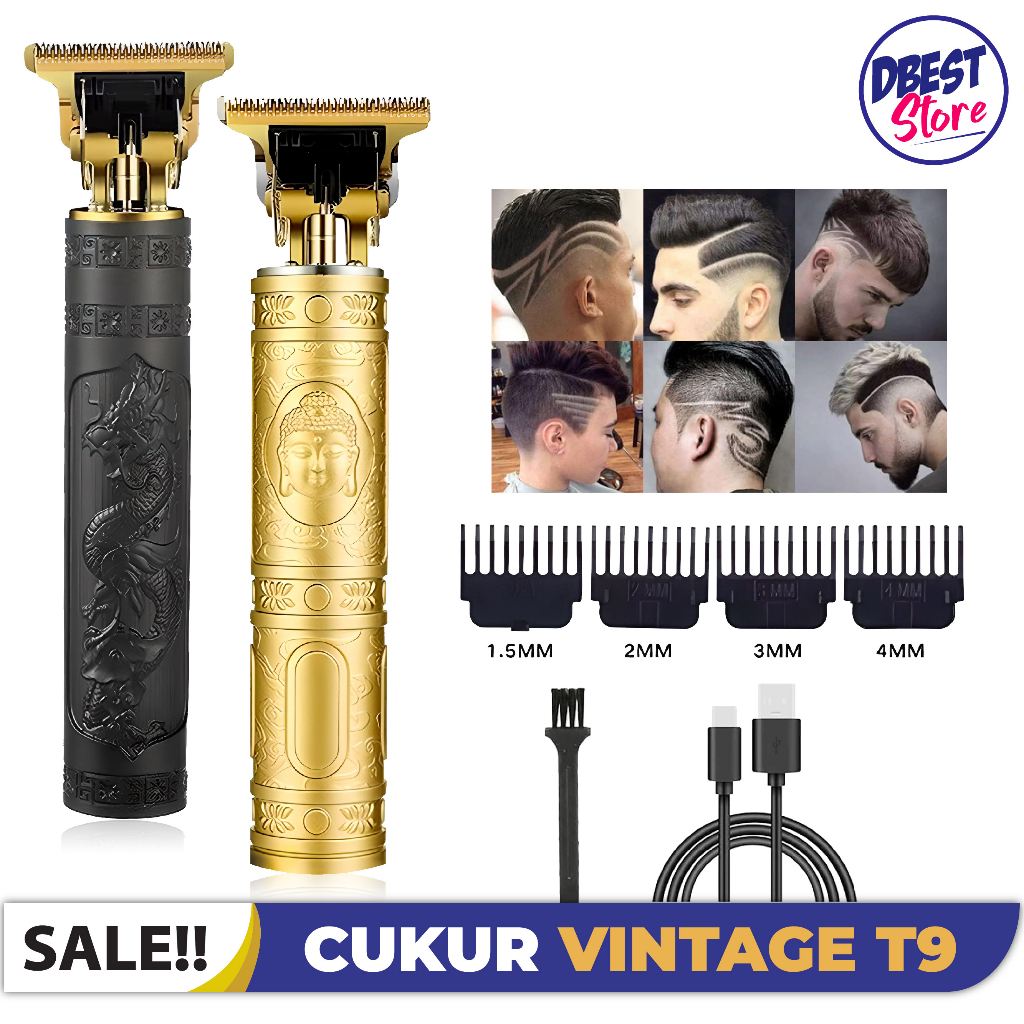 Pencukur Rambut Razor T9 Vintage Alat Cukur Jenggot Mesin Cukur Rambut Listrik USB Rechargeable