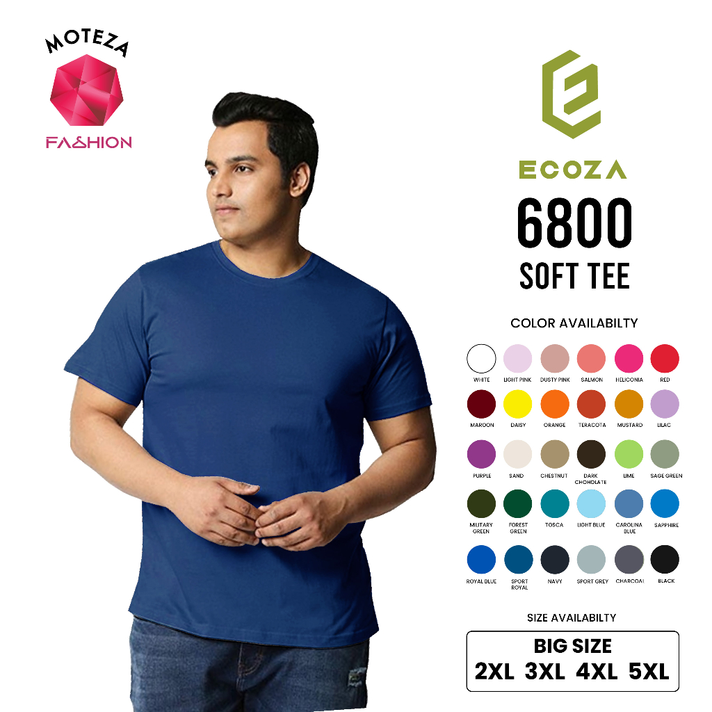 Kaos Polos ECOZA 6800 Combed 30s Soft Tee - WARNA 3 - 2XL 3XL 4XL 5XL JUMBO BIG SIZE