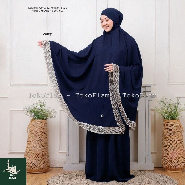 TOKO FLAM MUKENA DEWASA CRINKEL AIRFLOW 3IN1 JUMBORENDA IMPORT RASHEDA