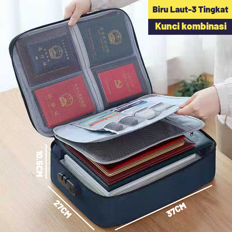 2PCS Tas Dokumen Anti Air Password Travel Bag 3 Layer Penyimpanan Dokumen File Penting Surat Akta Ijazah Sertipikat Legalistas F4 Besar Document