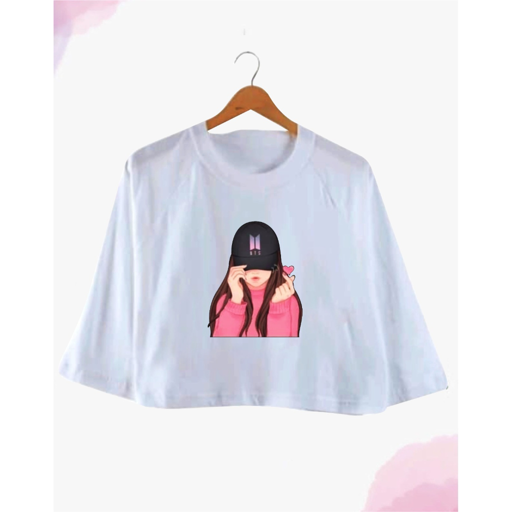 KAOS CROP OVERSIZE DTF BTS/BEAR TANGAN 3/4