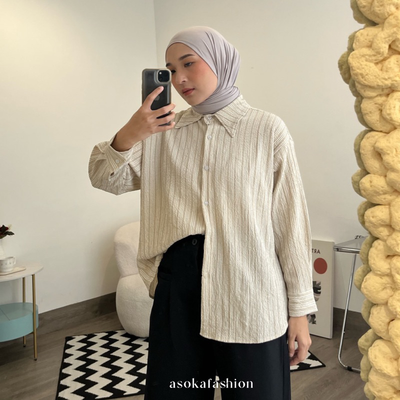 ASOKA Diara Shirt 2066 - Kemeja Salur - Kemeja Oversize - Atasan Wanita