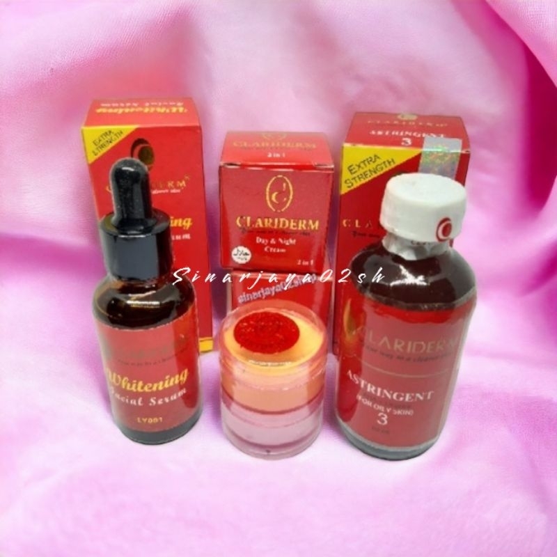 PAKET CREAM CLARIDERM SUSUN 4 IN 1 WHITENING CREM ( Crem S/M + serum + Alkohol ) ORIGINAL