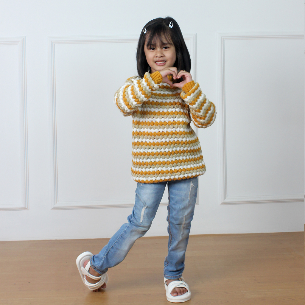 ZAHRA Sweater Rajut PREMIUM Anak Perempuan QUEEN Kids Popcorn | Sweater Rajut Anak Perempuan OVERSIZE