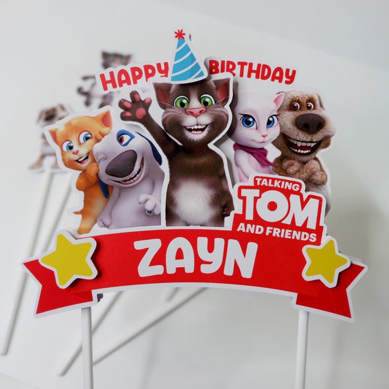 Cake Topper 3D Karakter Talking Tom & Friends Hiasan Cake Ulang Tahun Dekorasi Pesta Tusukan Kue Tar
