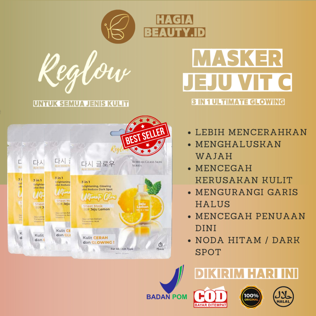 BISA COD - Reglow Sheet Mask 25 g / Masker Wajah 3in1 Ultimate Glow with Jeju Lemon / Mencerahkan Melembabkan Menghilangkan Flek Hitam Muka / Original Official 100%