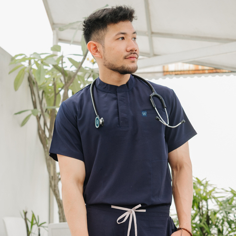 Baju Jaga MANDARIN SS - DARK BLUE Scrubs Theatre Blues First Line Lengan Pendek