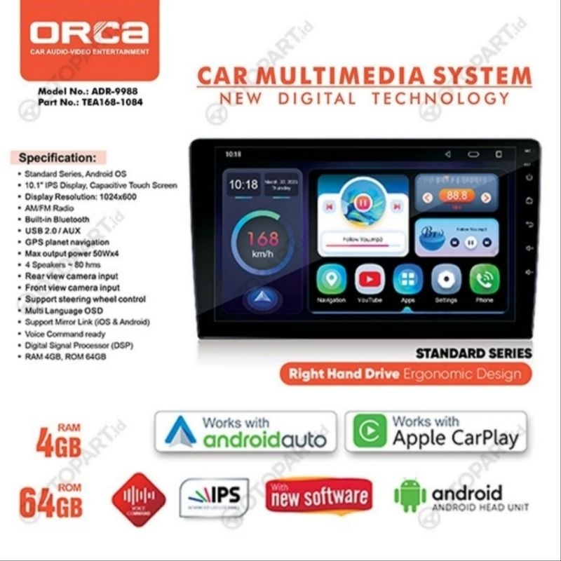 Head Unit Android 10 inch ALPHARD 2008 - 2014 ANDROID ALPHARD ORCA ADR 9988 NEW SERIES APPLE CARPLAY