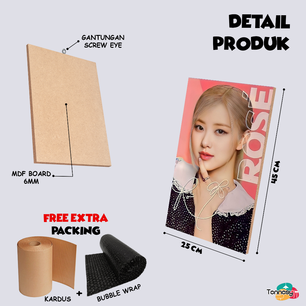 TENNESY Hiasan Dinding Blackpink KPop Korea 25x45cm Dekorasi Dinding Besar Black Pink Kamar Tidur Pajangan Kayu Poster Dekorasi Rumah