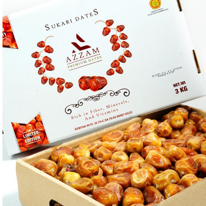 Kurma Sukari 3kg Premium Dates - Kurma Basah - Kurma Azzam Kualitas Premium Terbukti Nikmat Lezat &amp; Empuk