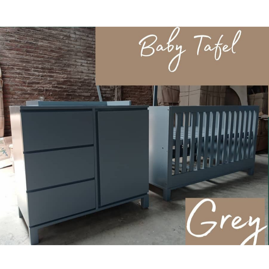 set box bayi kayu minimalis set tempat tidur bayi set baby tafel meja laci baju bayi minimalis