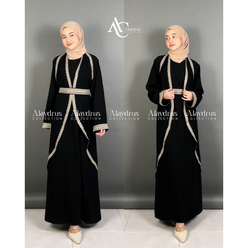 Abaya Hitam Turkey Gamis Dress Arab Saudi 5in1 Bahan Jetblack Kombinasi Renda Abaya Umroh Dubai Mesir 882