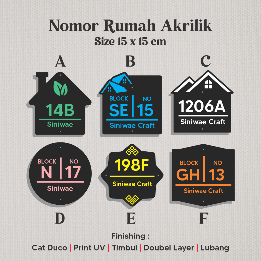 Custom Nomor Rumah Akrilik 15 x 15 cm Tulisan Print UV Huruf Nomer Timbul Text Acrylic House Number