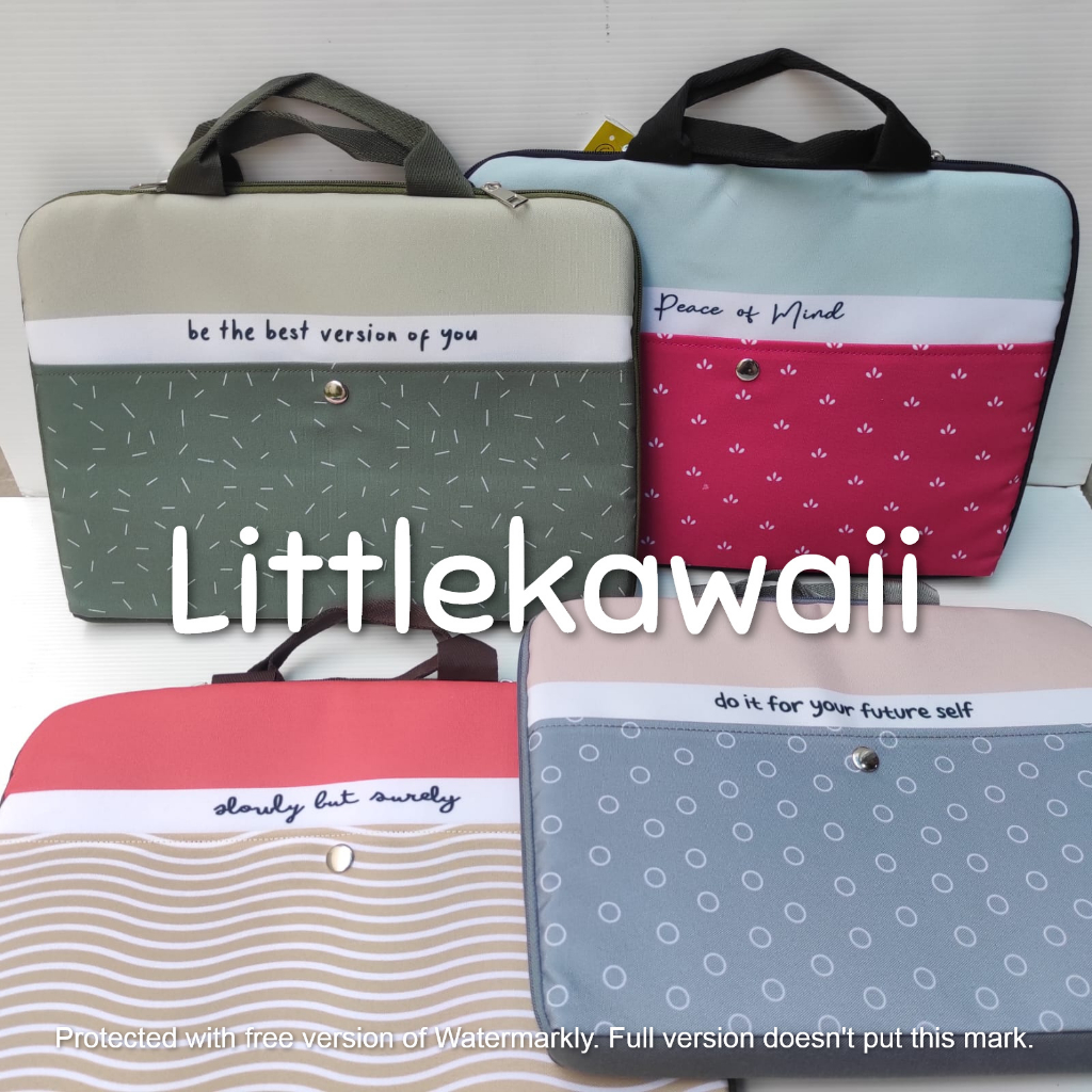 LK/Tas Laptop Case Wanita Remaja Dewasa Jinjing Kantong Saku Depan Kancing Colorfull Quotes 14 Inch