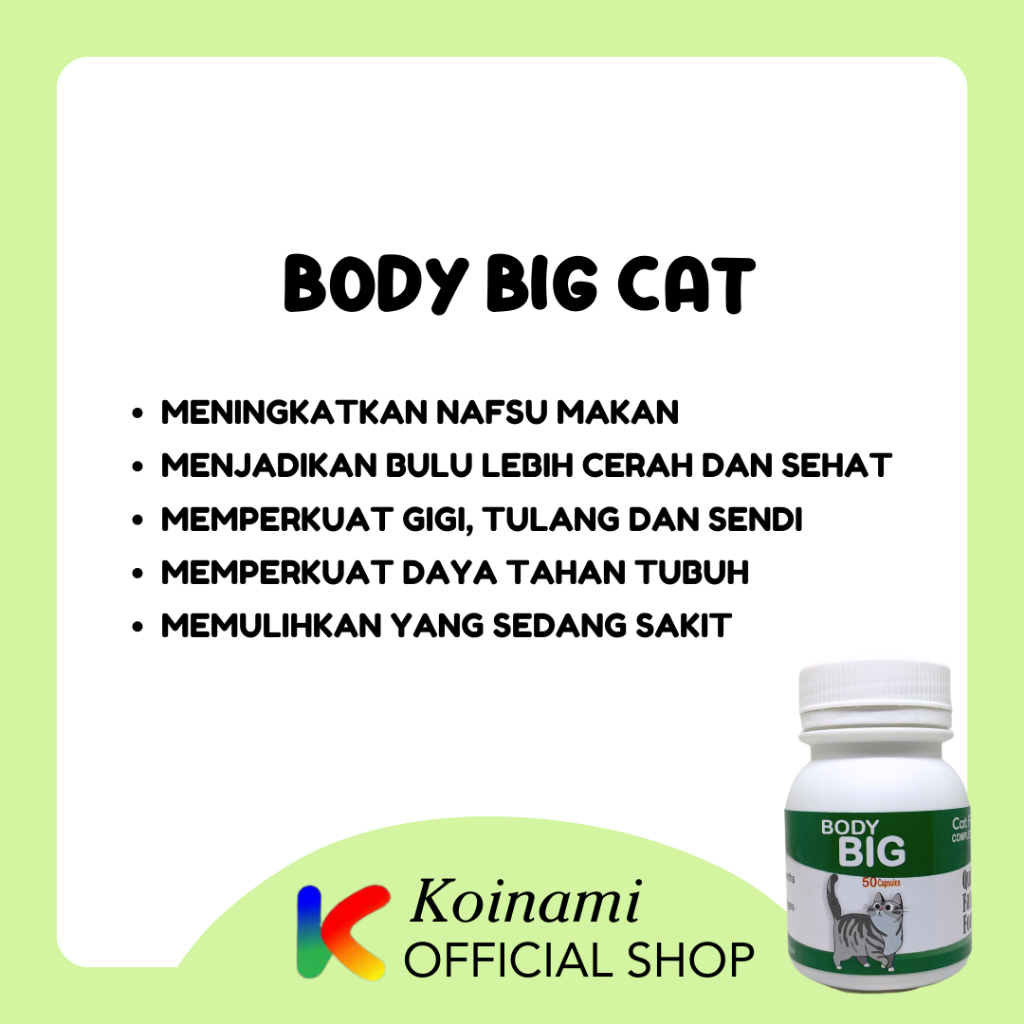 BODY BIG CAT 50 CAPSULES / PENGGEMUK KUCING / VITAMIN BULU KUCING / CAT FATER POWDER / vitamin kucing  / BIG BODY / vitamin bulu kucing