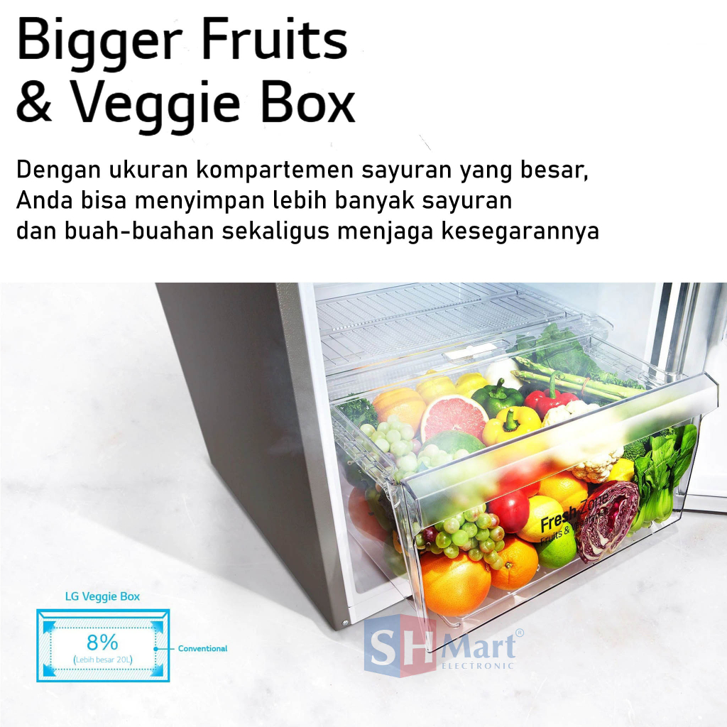 KULKAS 2 PINTU LG KAPASITAS 235 LITER GVB212PQMB SMART INVERTER NEW MODEL GARANSI RESMI (MEDAN)