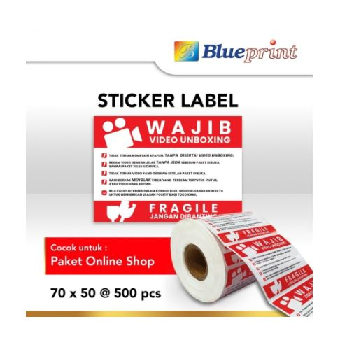 Direct Thermal semi coated Sticker Label blueprint unboxing fragile 70x50 mm 500pcs roll