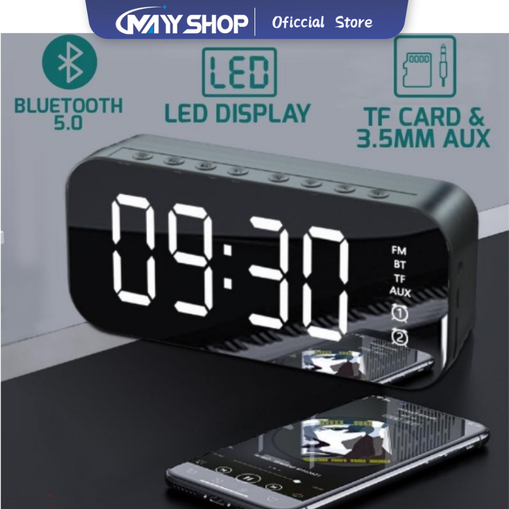 Speaker jam alarm Bluetooth 5.0 LED Display clock ultra Bass stereo mirror with FM Radio original speaker Bluetooth Jam Alarm clock  garansi 12bulan/