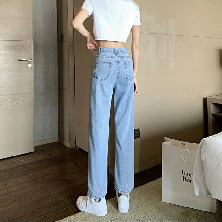 EUNII Celana Jeans Boyfriend High Waist Loose Jens Wanita Korean Style