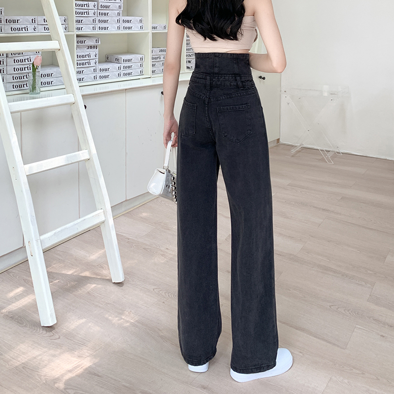 Celana Jeans Highwaist Wanita Premium Vintage Boyfriend Straight Jeans Korean Style Kekinian  kancing Celana Panjang