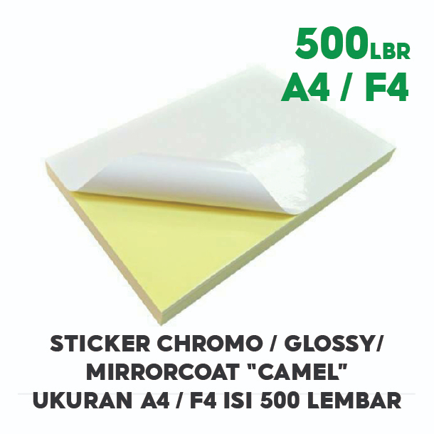 

[500 LEMBAR] Kertas Sticker Chromo / Glossy / Bontak Mirrorcoat Camel ukuran A4 / F4 | isi 500 lembar