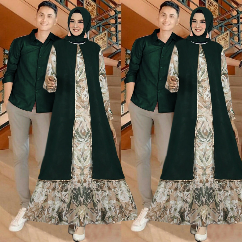 Baju Couple Pasangan Kemeja Pria Dan Maxi Gamis Wanita Saka HOPYLOVY