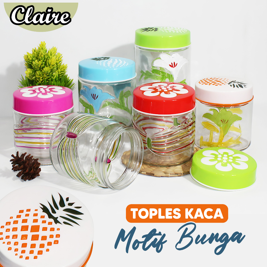 Toples Kaca Motif Bunga / Toples Lebaran / Toples Bunga