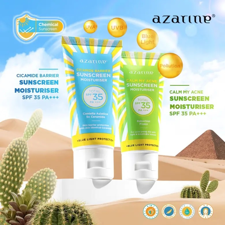 AZARINE Cicamide Barrier Sunscreen Moisturiser // Calm My Acne Sunscreen Moisturiser SPF35 PA+++ (40gr)