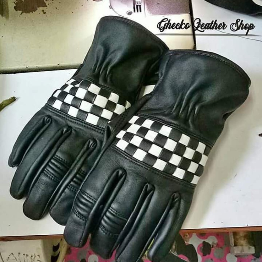 Sarung Tangan Pendek Kulit Asli Motif Papan Catur READY STOCK Kulit Original Garut